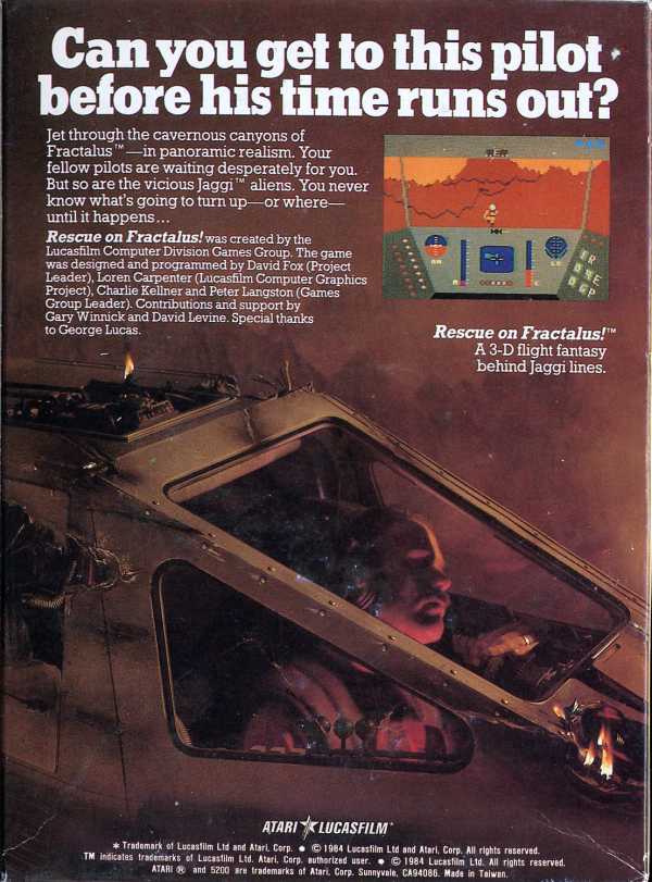 Rescue on Fractalus (1984) (Atari-Lucasfilm Games) Box Scan - Back